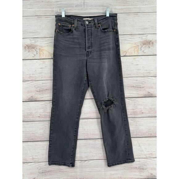 Levi's Wedgie Straight Jeans Womens 30 Black Gray Medium Wash Denim - Picture 1 of 11